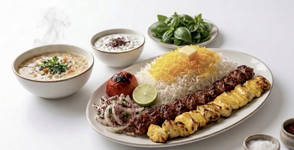 Mixed Kebab(Vaziri) With rice